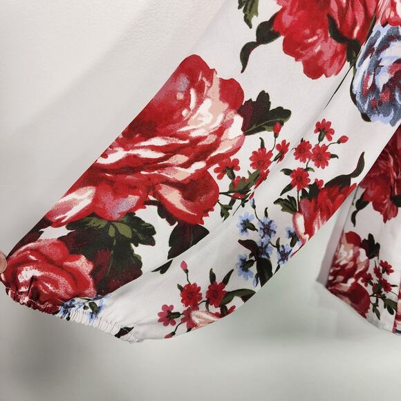 Loft Outlet Women Floral Ruffle Front Tie Neck Blouse Medium Long Sleeve Peasant - Picture 8 of 10